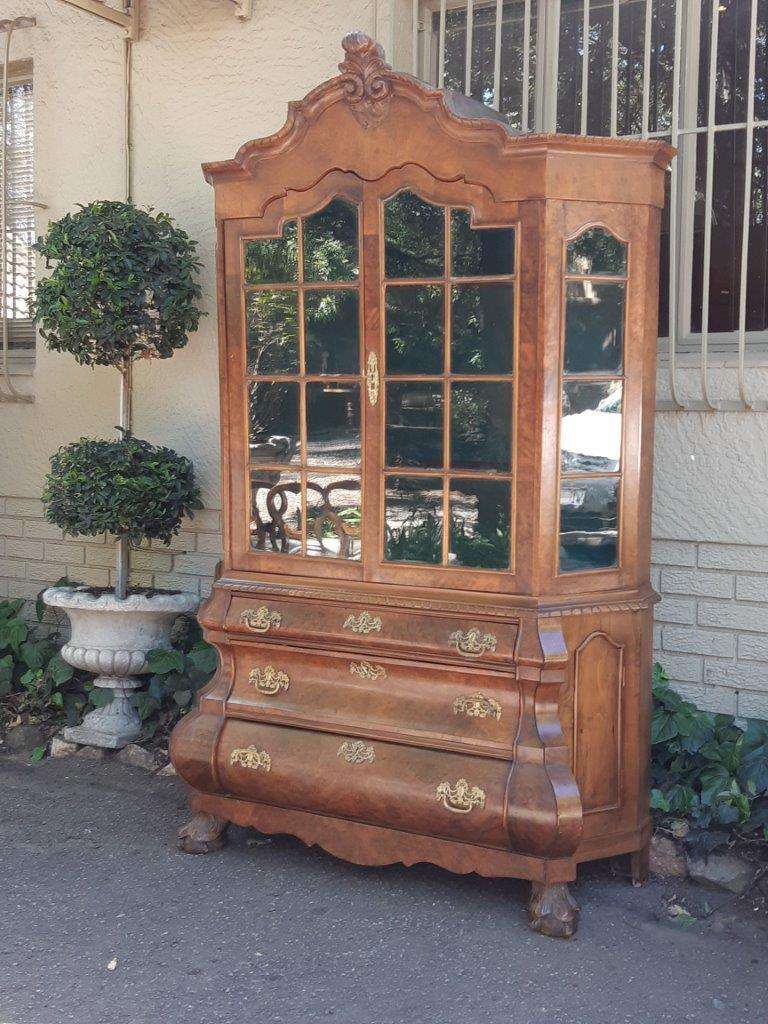 Dutch Walnut Bombe / Display Cabinet