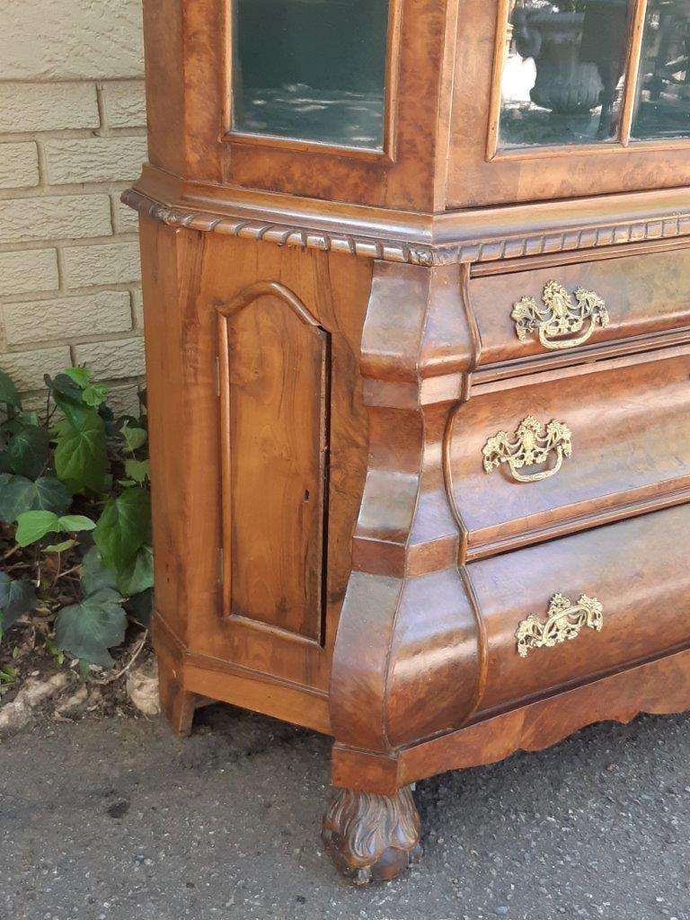 Dutch Walnut Bombe / Display Cabinet