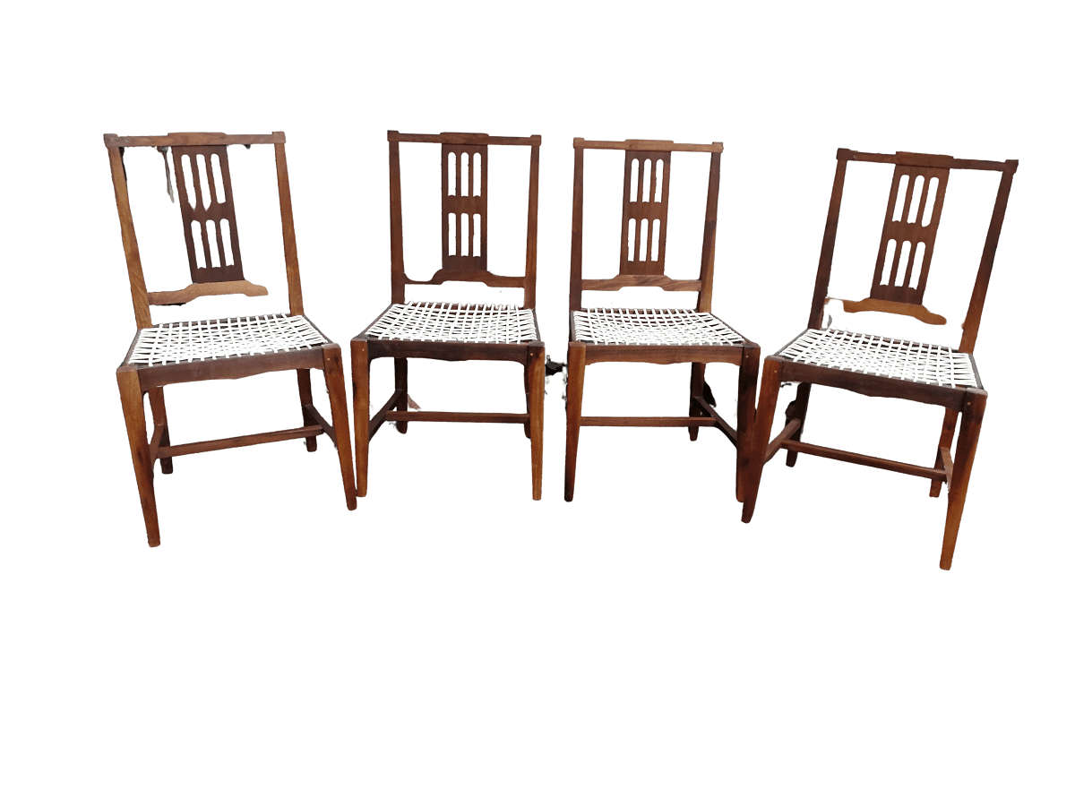 A Set Of Four (4) Mid Century Wood Riempie Chairs