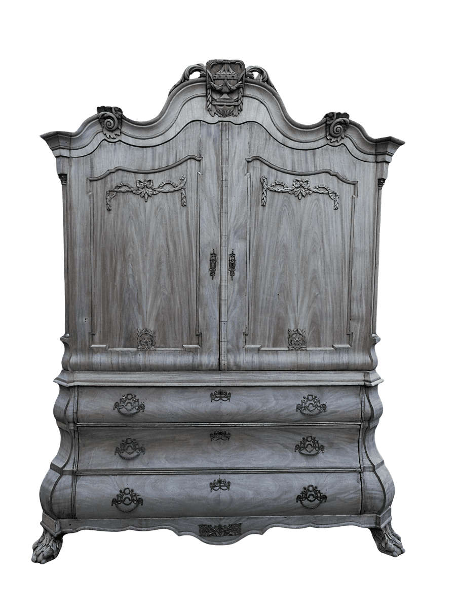 A Large And Rare 18th Century Dutch Walnut Bombe/Cabinet