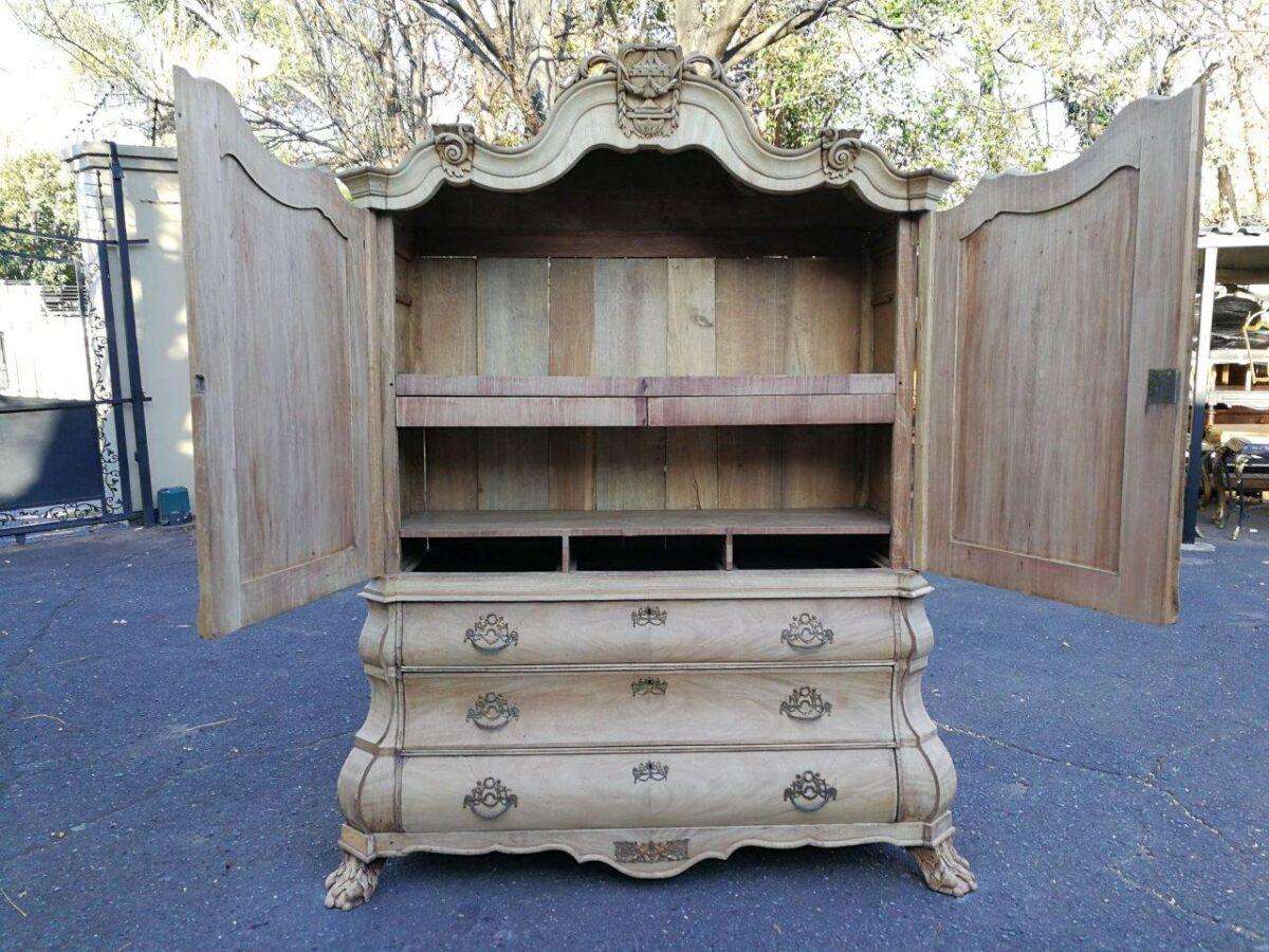 A Large And Rare 18th Century Dutch Walnut Bombe/Cabinet