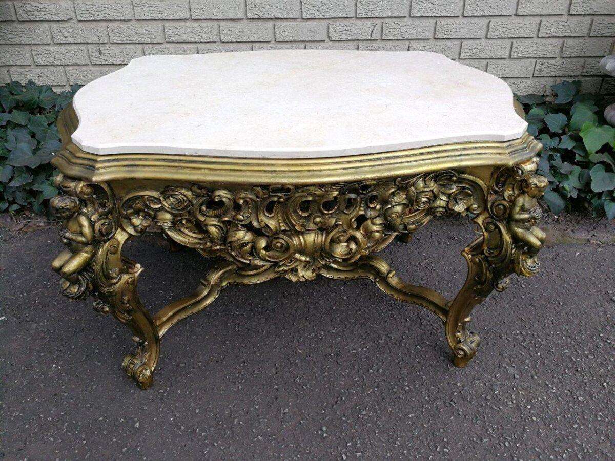A 20TH Century French Style Ornately Carved and Gilded Walnut Console Drinks / Console With Marbl...