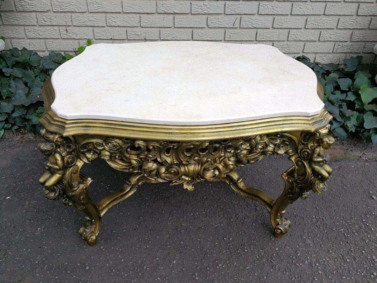 A 20TH Century French Style Ornately Carved and Gilded Walnut Console Drinks / Console With Marbl...