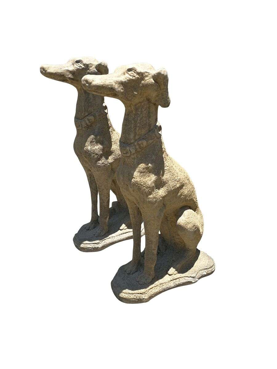 A Pair of 20th Century Architectural Concrete Greyhound Statues