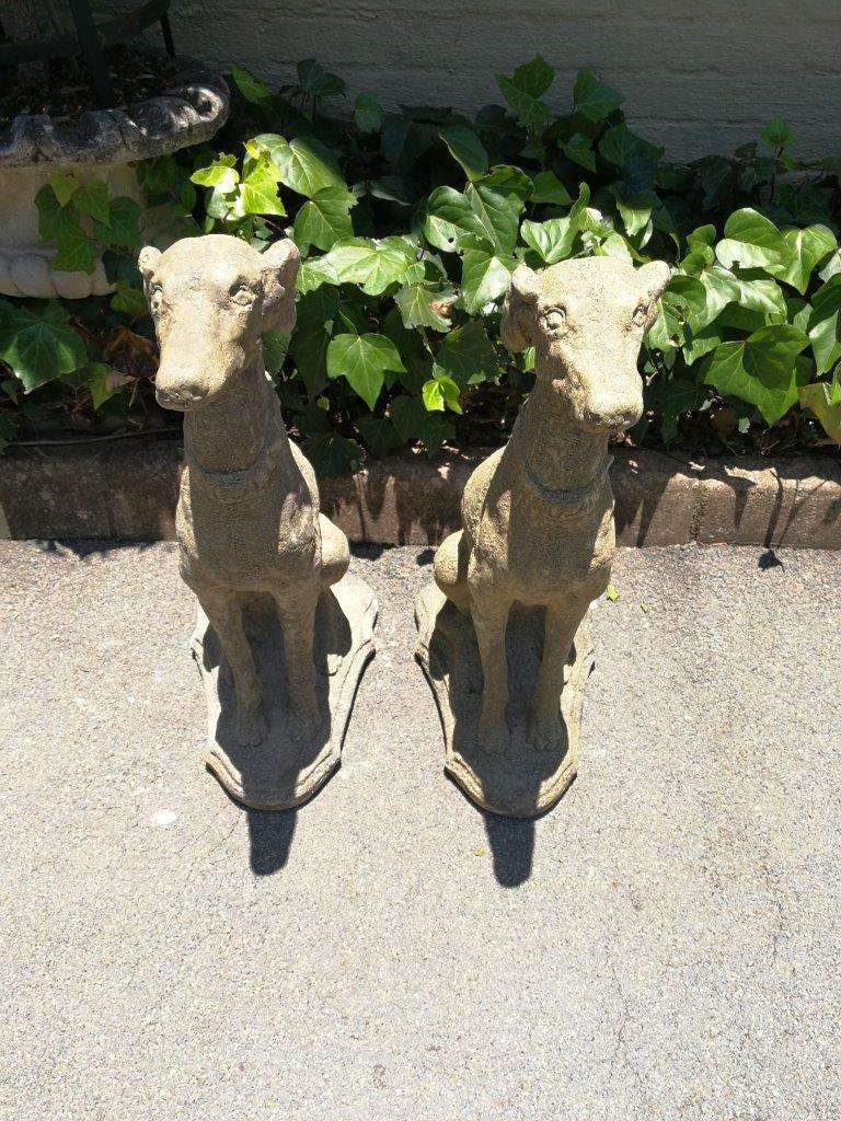 A Pair of 20th Century Architectural Concrete Greyhound Statues