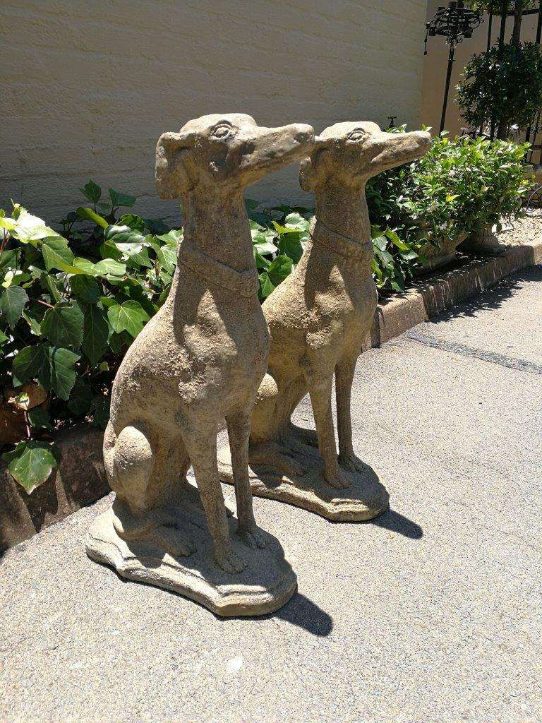 A Pair of 20th Century Architectural Concrete Greyhound Statues