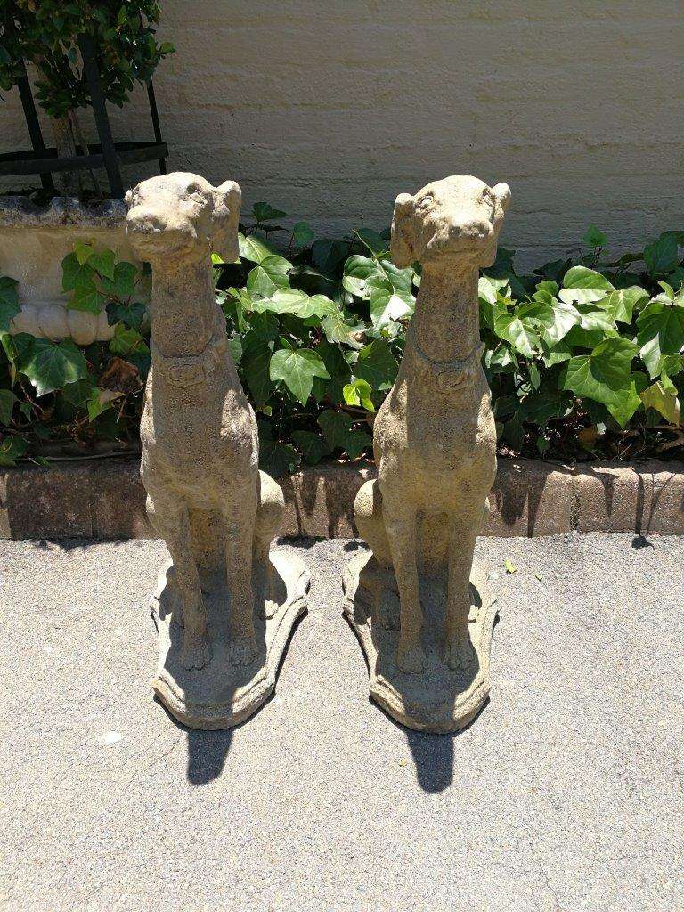 A Pair of 20th Century Architectural Concrete Greyhound Statues
