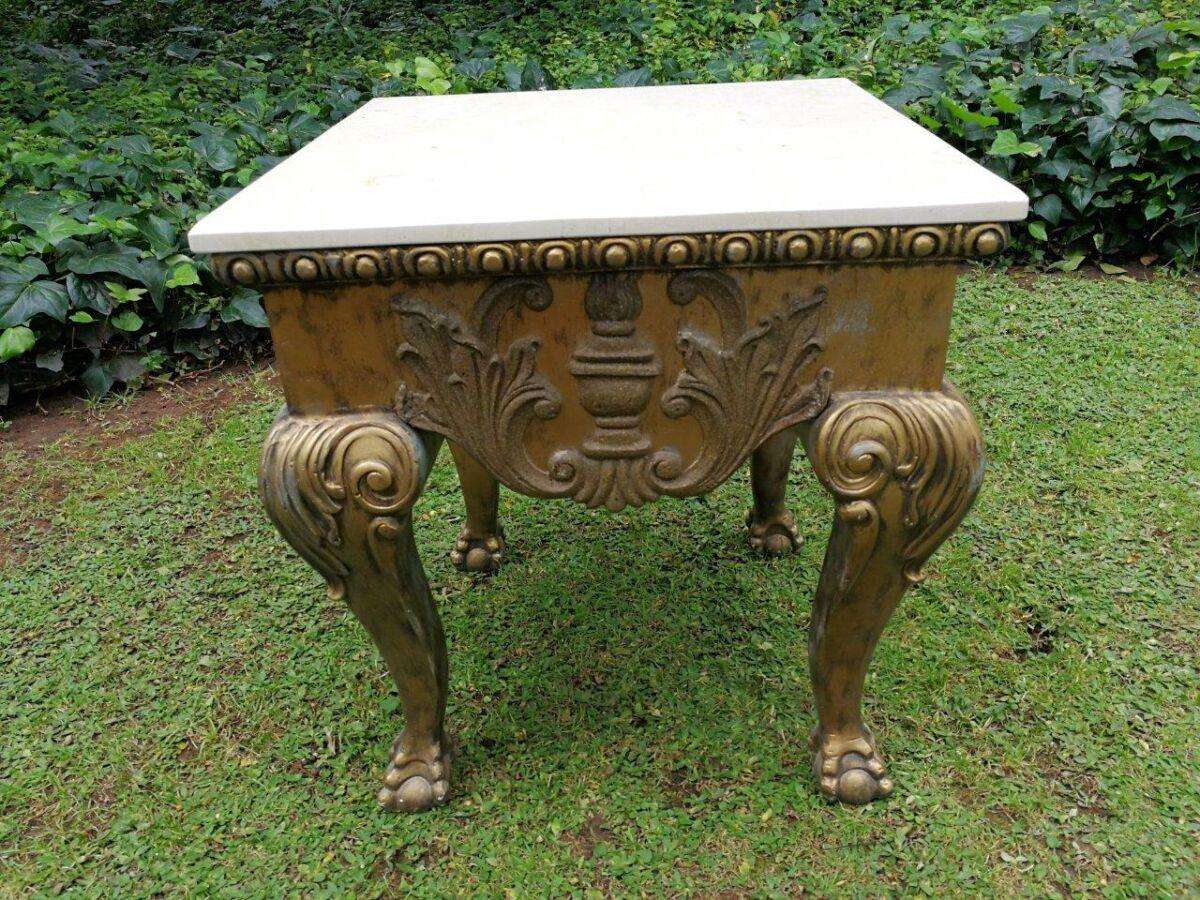 A Gilt Wood Coffee Table With Cream Marble Top