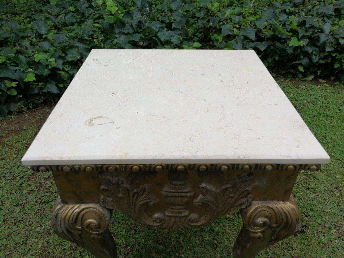 A Gilt Wood Coffee Table With Cream Marble Top