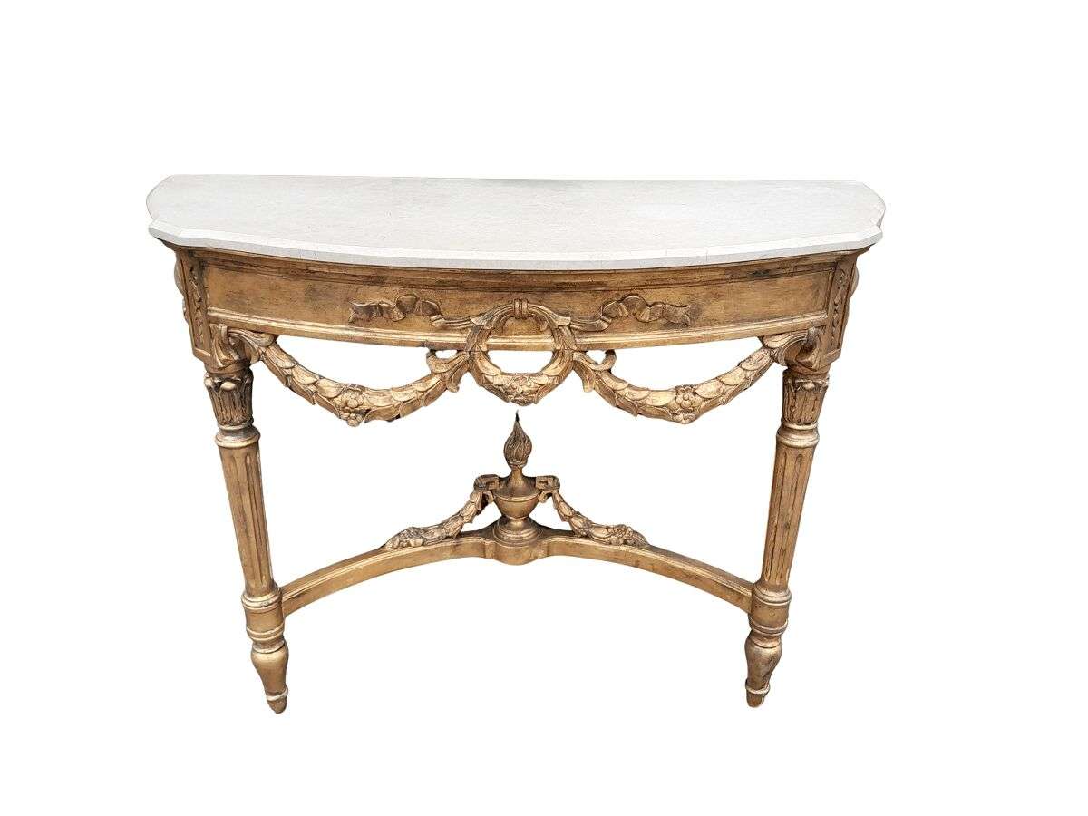 A 20th Century French Style Hand-Gilded Console Table with Marble Top ND