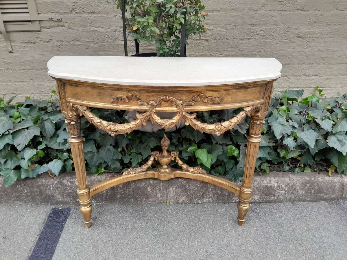 A 20th Century French Style Hand-Gilded Console Table with Marble Top ND