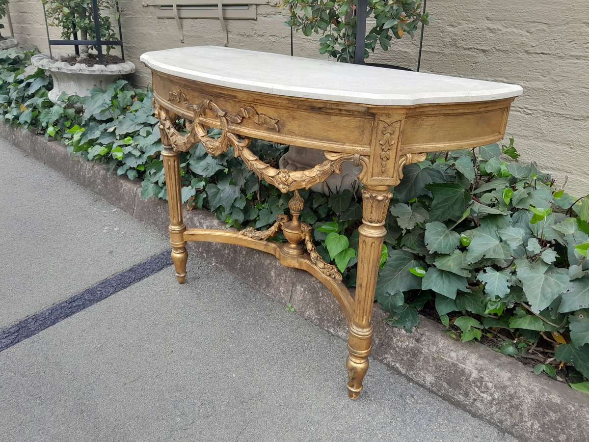 A 20th Century French Style Hand-Gilded Console Table with Marble Top ND