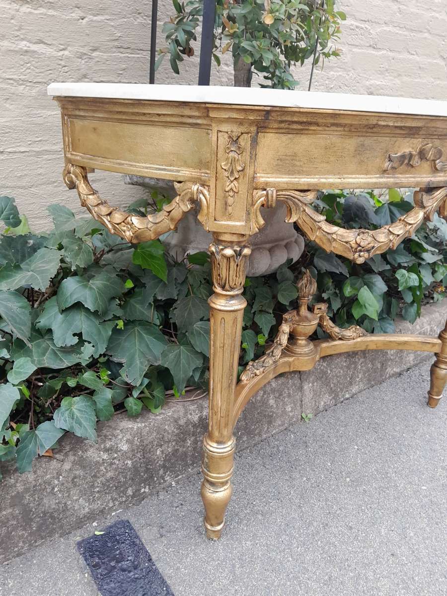 A 20th Century French Style Hand-Gilded Console Table with Marble Top ND