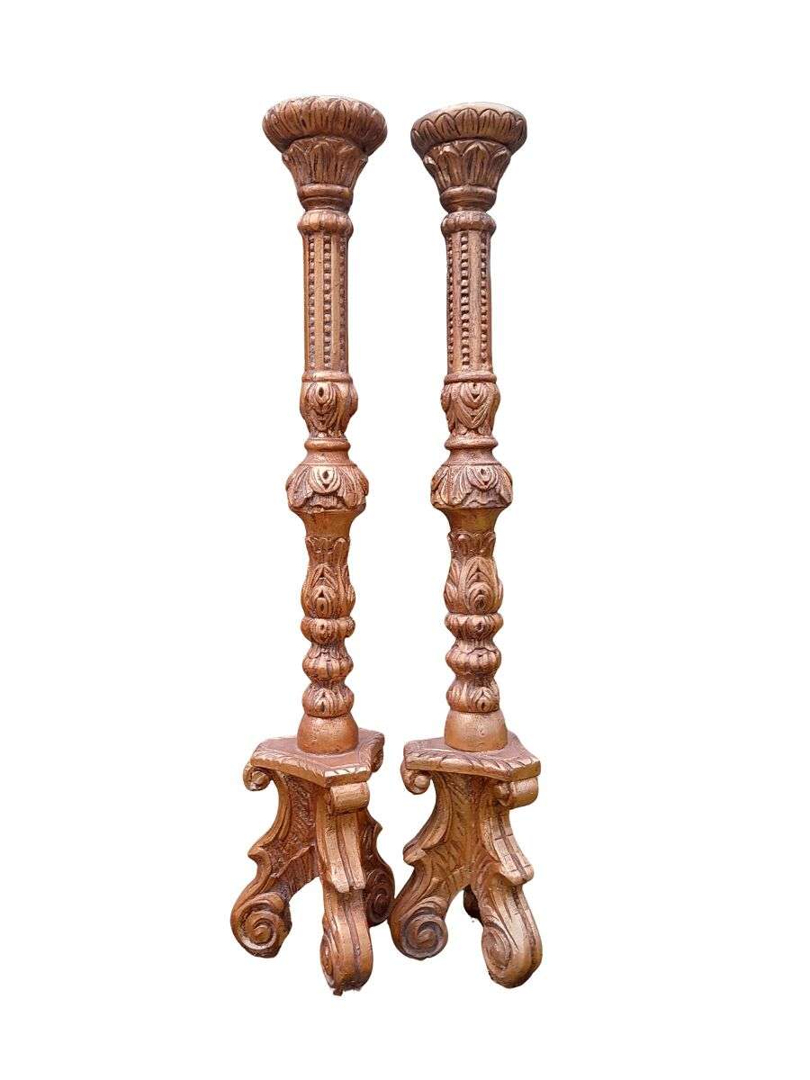 A Pair of Small Size French Style Hand Gilded Candle Holders