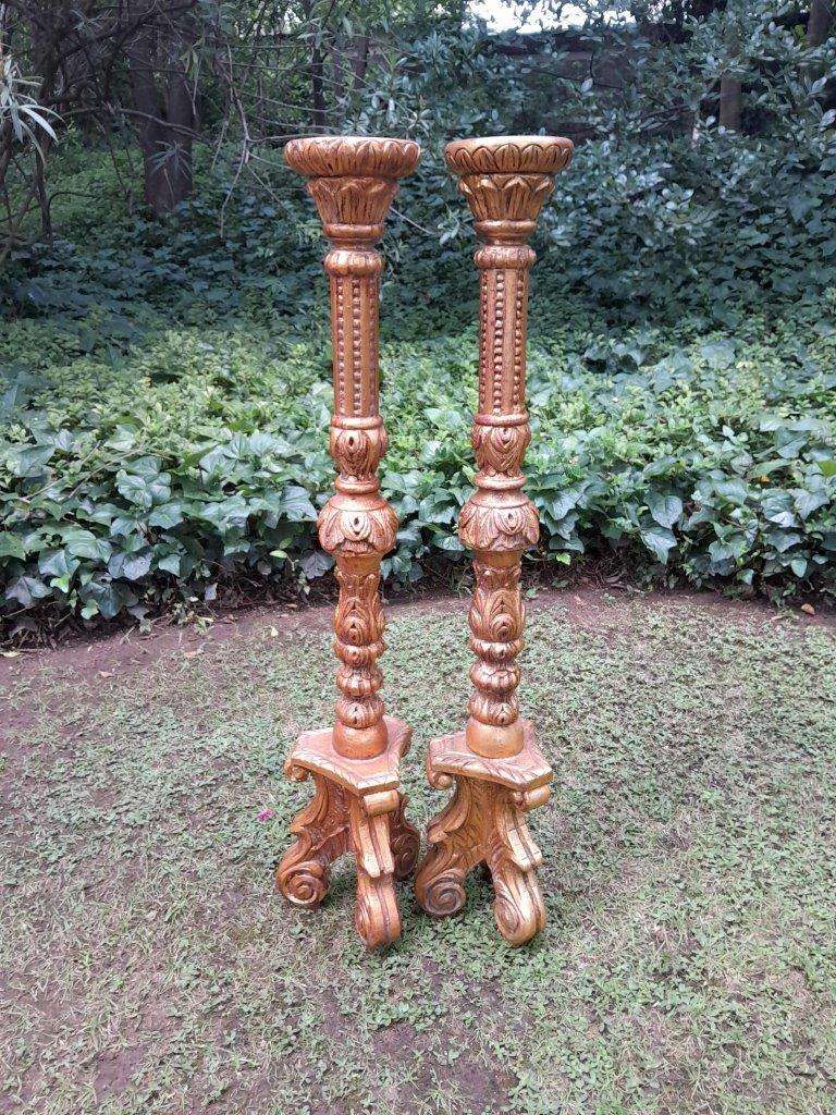 A Pair of Small Size French Style Hand Gilded Candle Holders