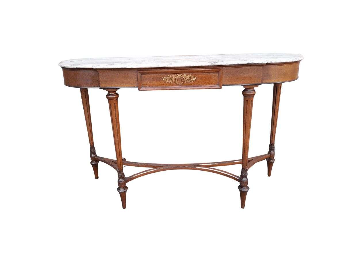 A 20th Century French Walnut  Console Table With Marble Top
