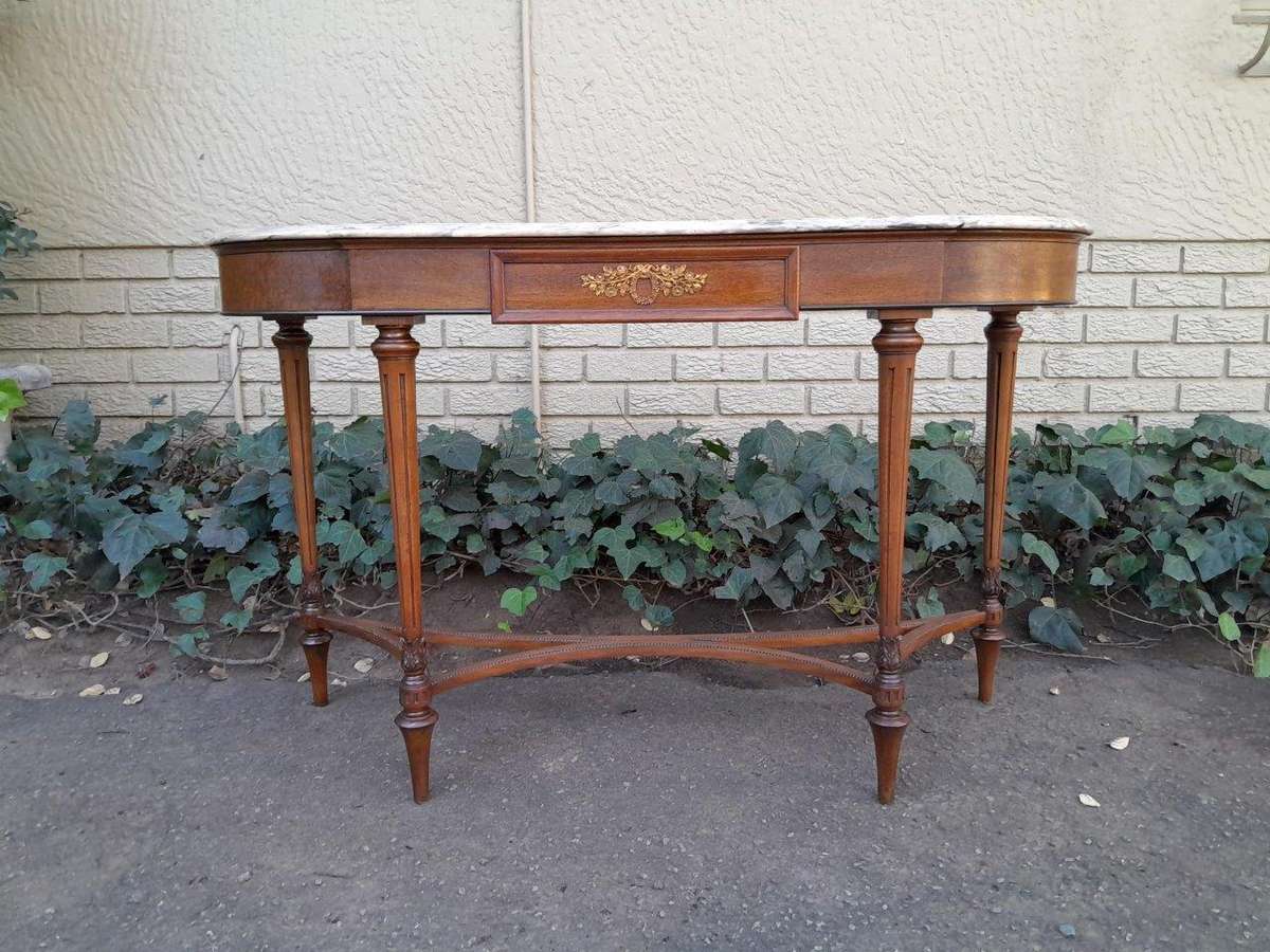 A 20th Century French Walnut  Console Table With Marble Top