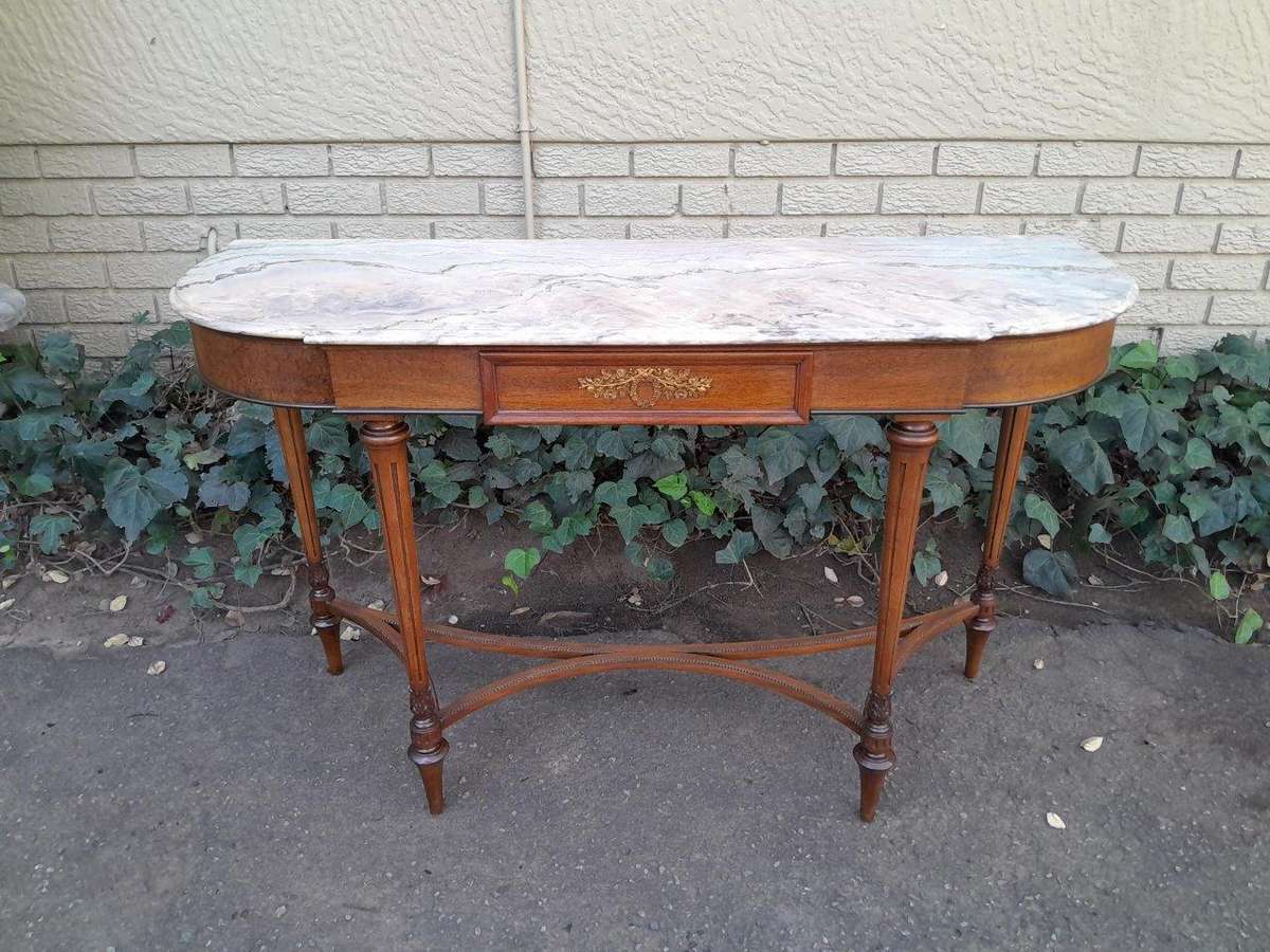 A 20th Century French Walnut  Console Table With Marble Top