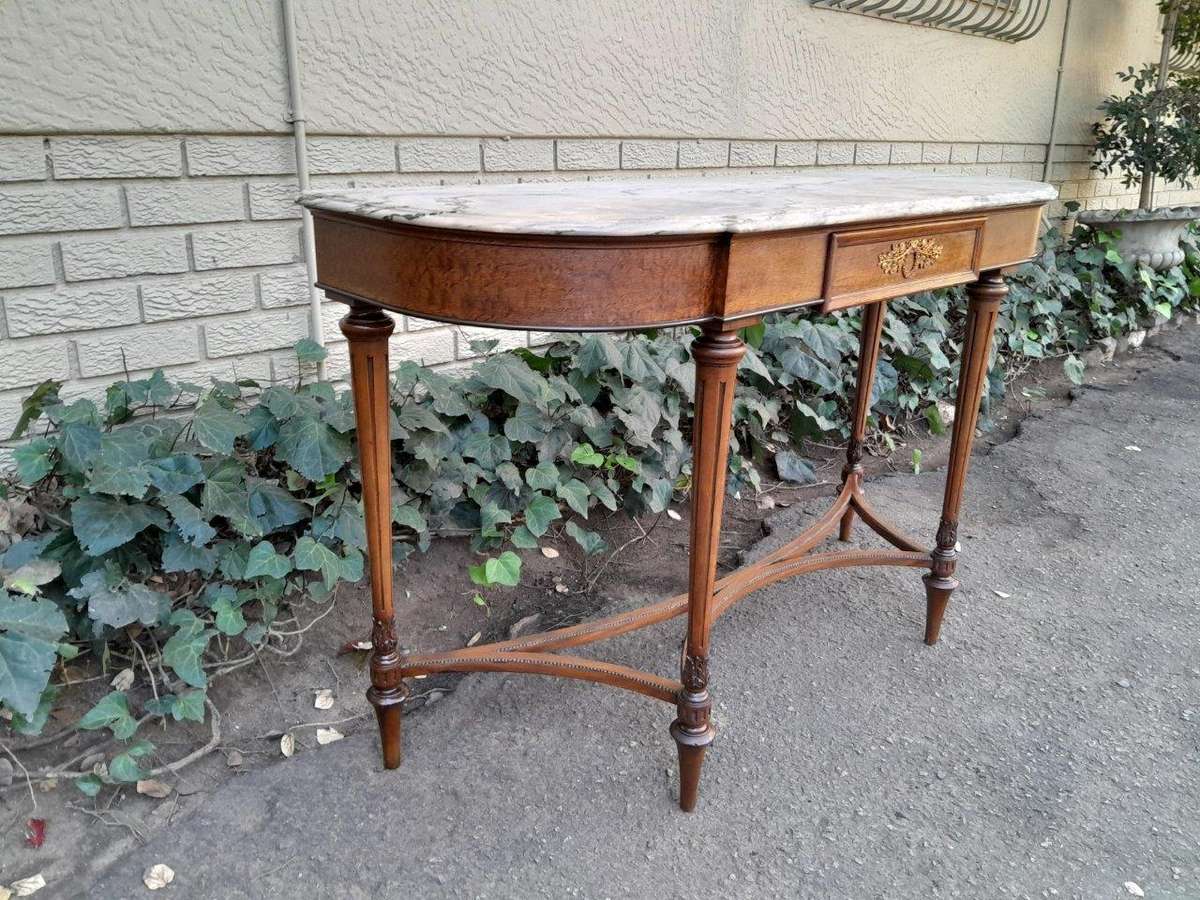 A 20th Century French Walnut  Console Table With Marble Top