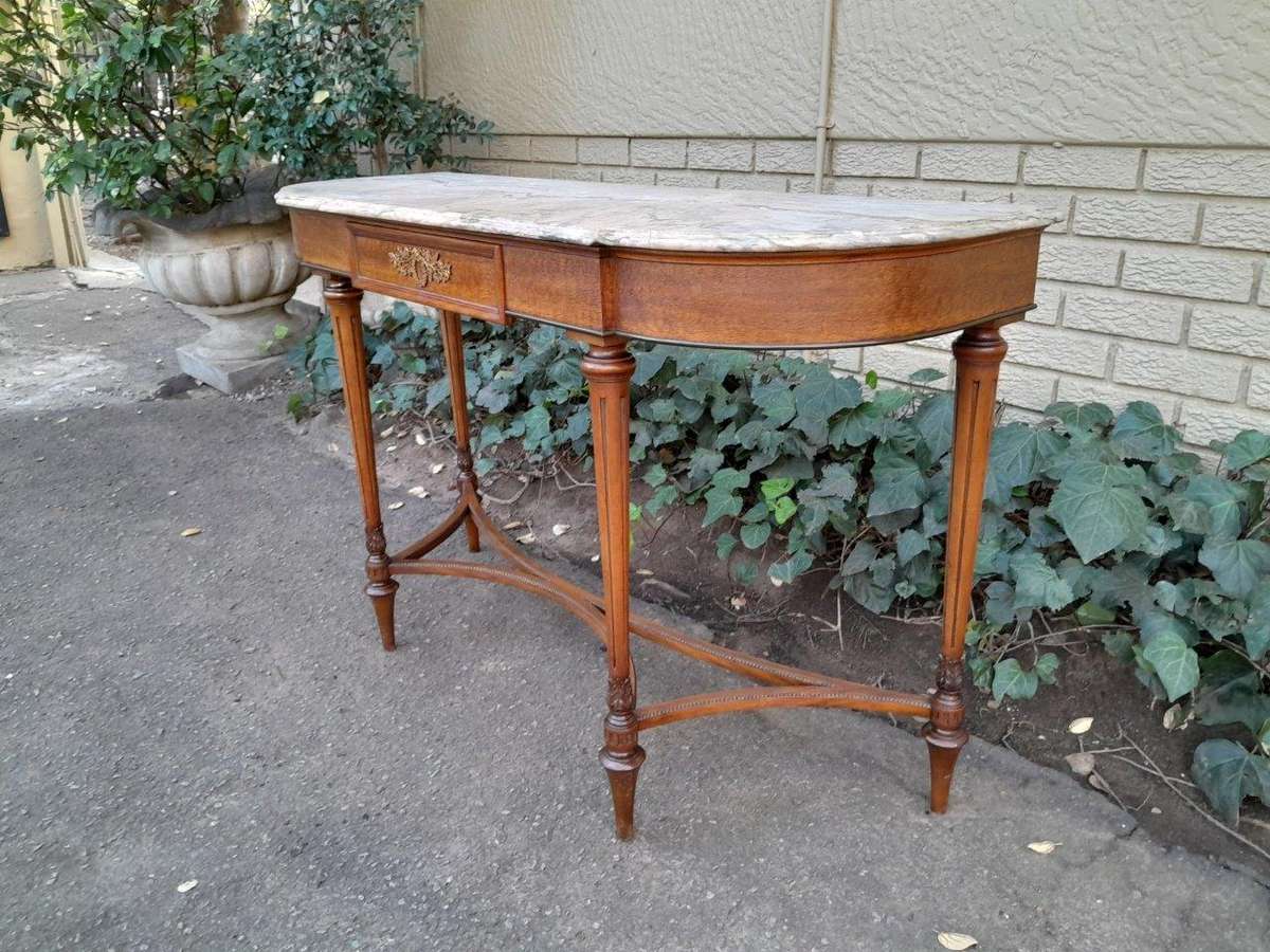 A 20th Century French Walnut  Console Table With Marble Top