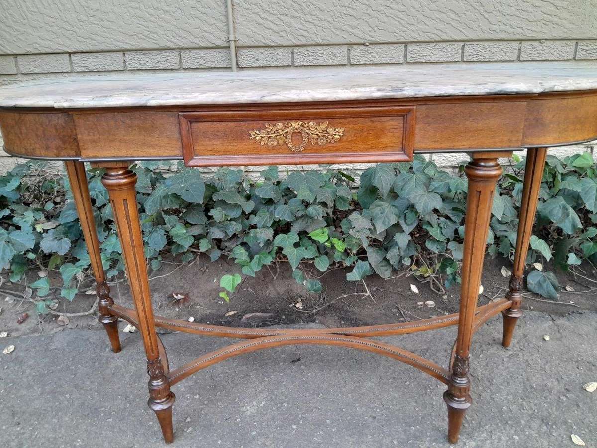A 20th Century French Walnut  Console Table With Marble Top