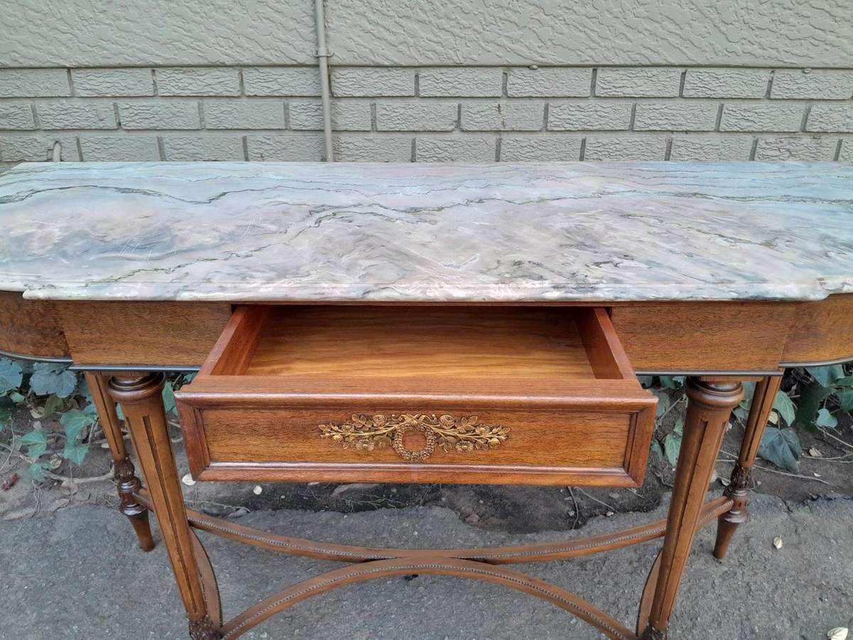 A 20th Century French Walnut  Console Table With Marble Top