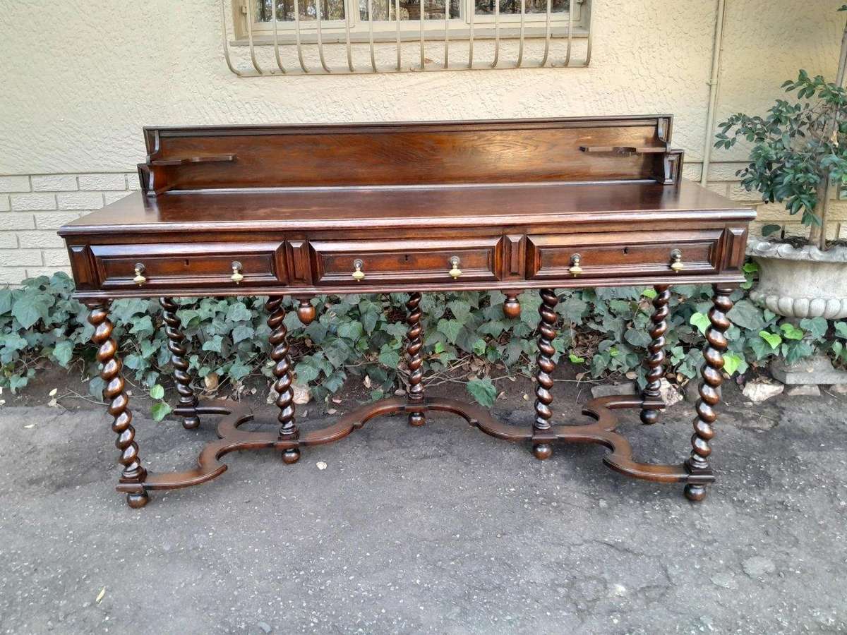 An Early 20th Century Country Oak Server With Three Drawers