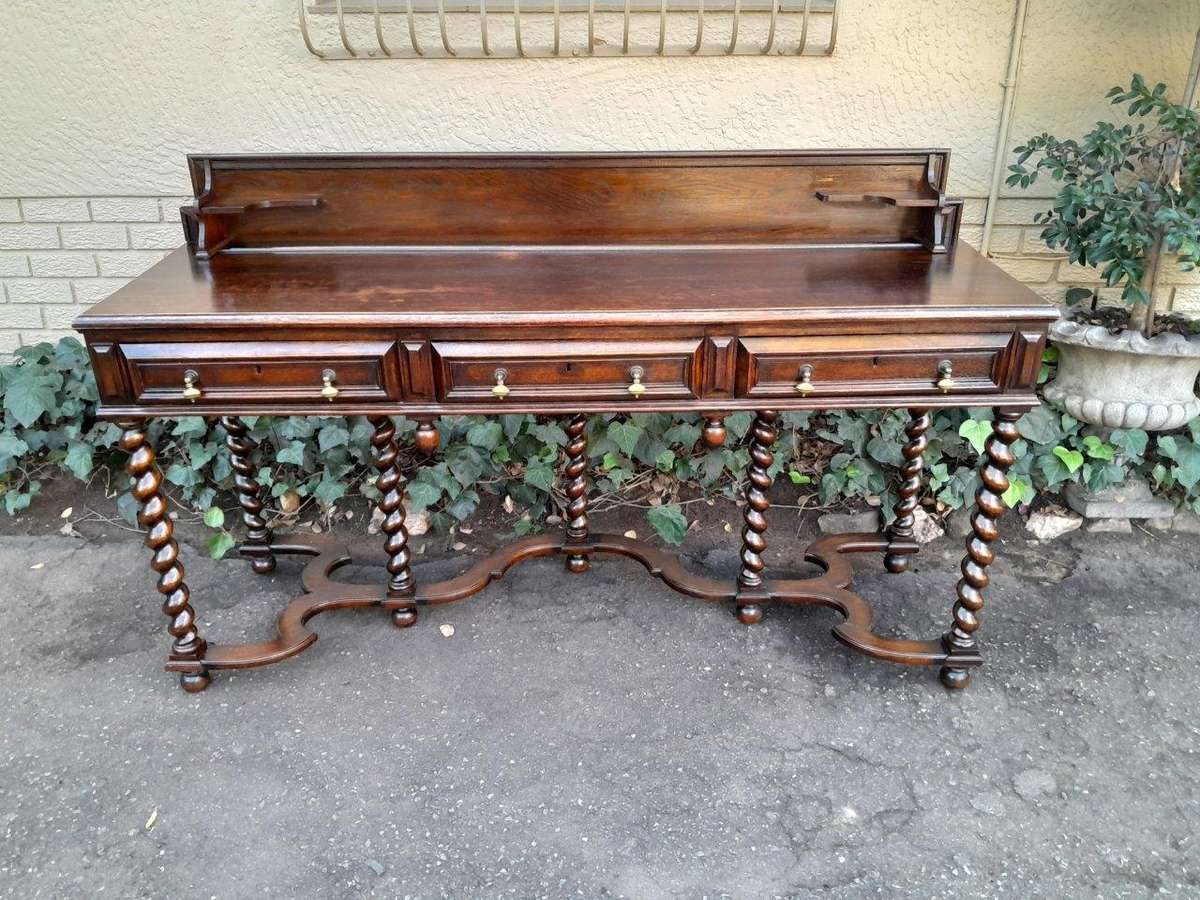 An Early 20th Century Country Oak Server With Three Drawers