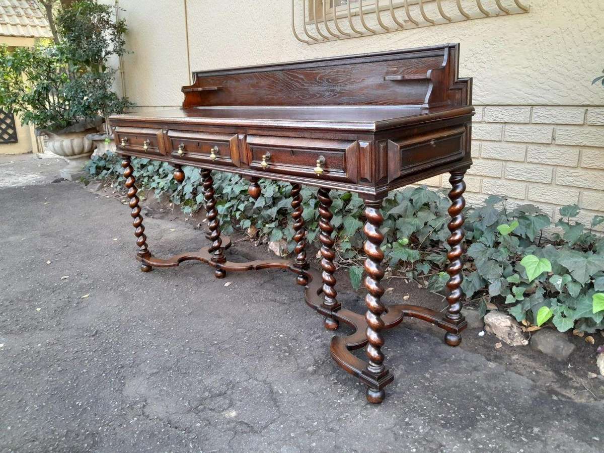 An Early 20th Century Country Oak Server With Three Drawers