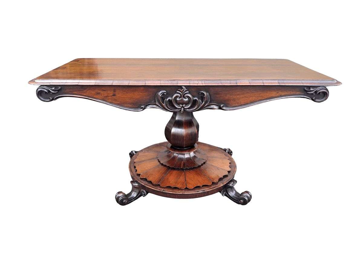 An Antique Victorian Rosewood Sofa Table on Castors
