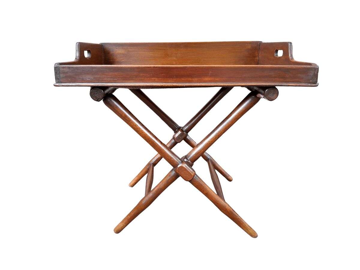 An Antique Circa 1890s Victorian Military Campaign Butlers Tray in Two Parts with BADA Stamp (B...