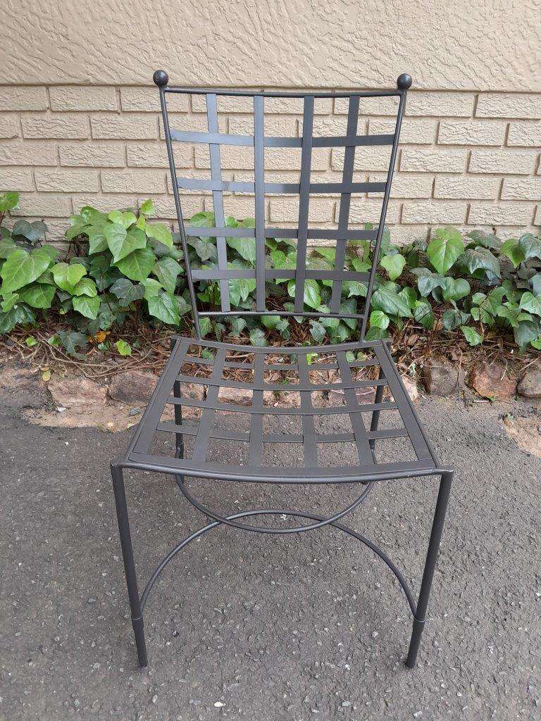 A Custom-Made And Galvanised Wrought Iron Lattice Dining Chair