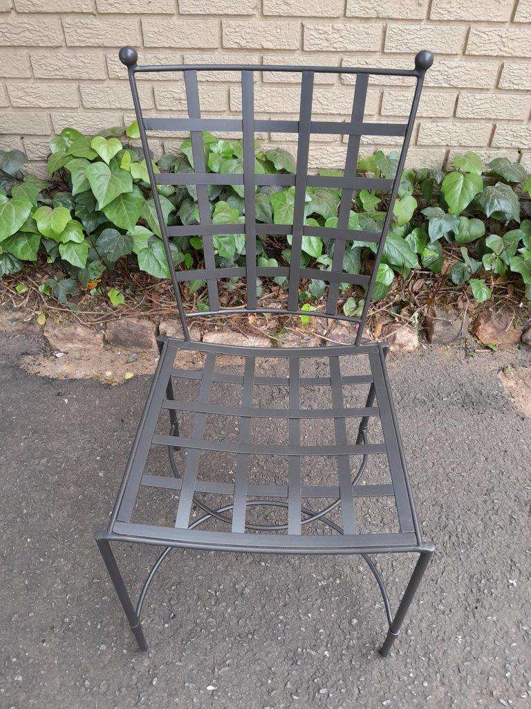 A Custom-Made And Galvanised Wrought Iron Lattice Dining Chair