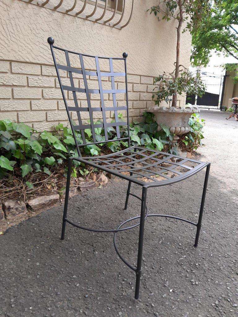A Custom-Made And Galvanised Wrought Iron Lattice Dining Chair