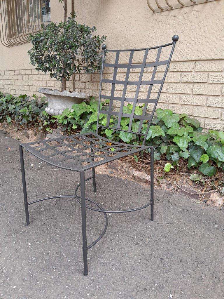 A Custom-Made And Galvanised Wrought Iron Lattice Dining Chair