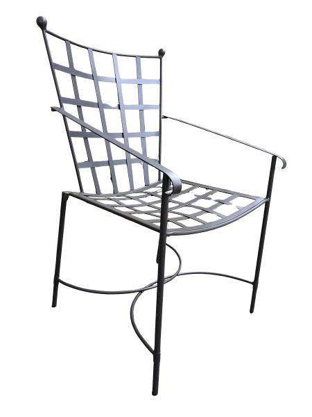A Custom-Made And Galvanised Wrought Iron Lattice Dining Armchair