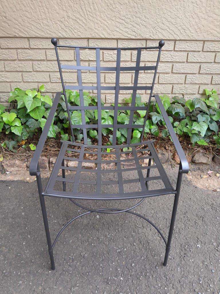 A Custom-Made And Galvanised Wrought Iron Lattice Dining Armchair