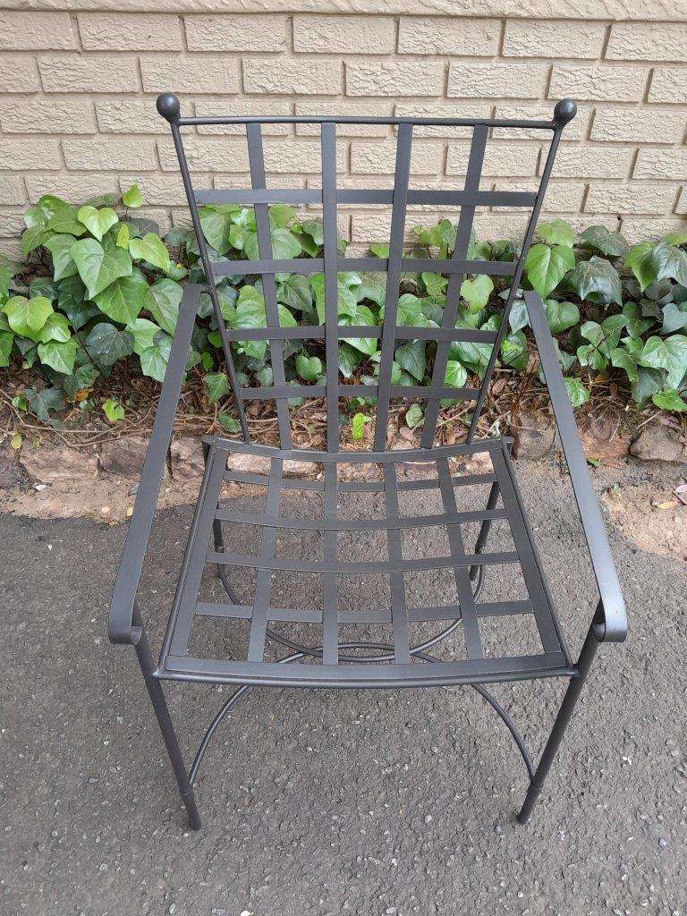 A Custom-Made And Galvanised Wrought Iron Lattice Dining Armchair