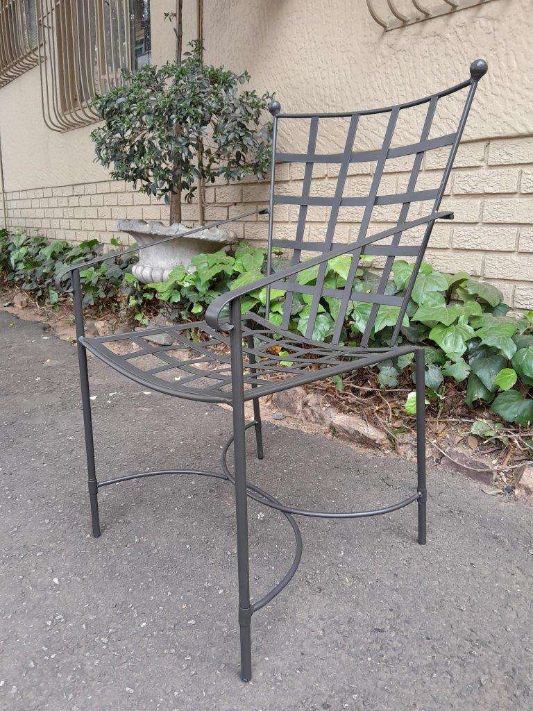 A Custom-Made And Galvanised Wrought Iron Lattice Dining Armchair