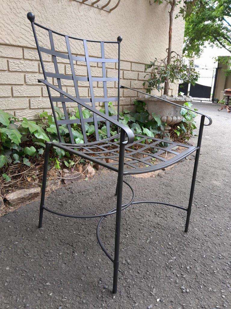 A Custom-Made And Galvanised Wrought Iron Lattice Dining Armchair