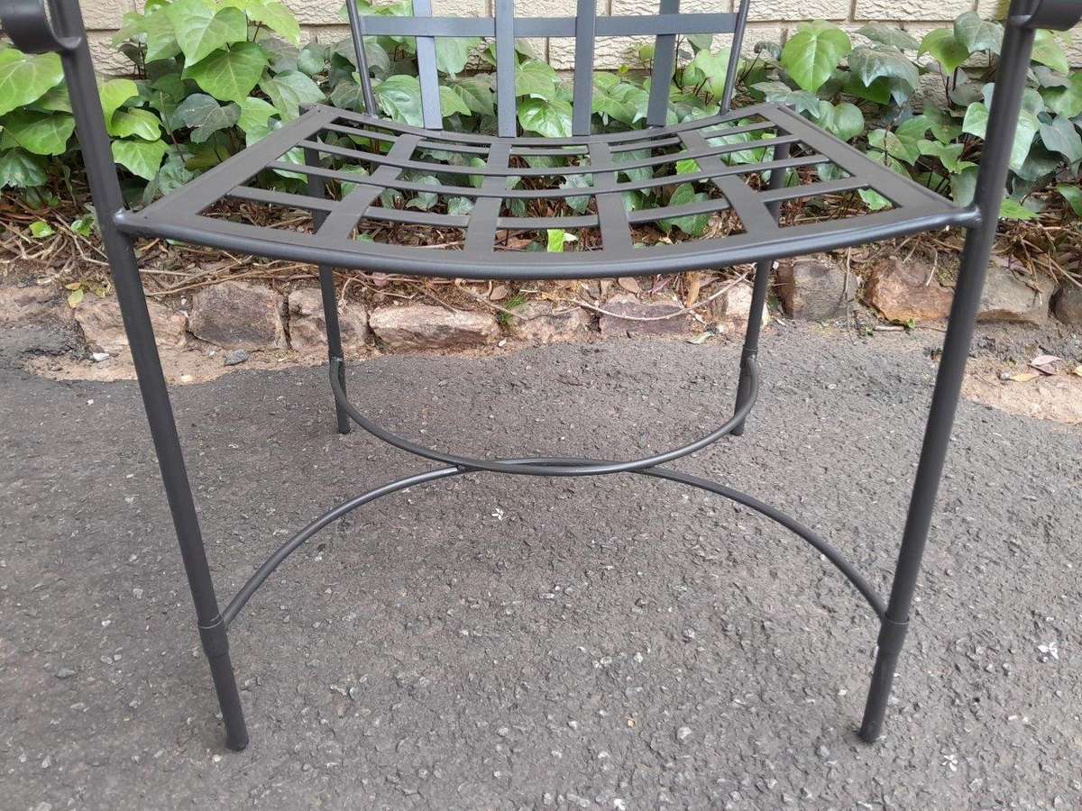 A Custom-Made And Galvanised Wrought Iron Lattice Dining Armchair