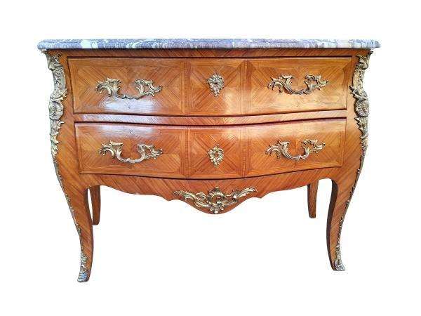 A 20TH Century French Louis XVI Style Walnut Chest Of Drawers / Commode / Bedside Table With Marb...
