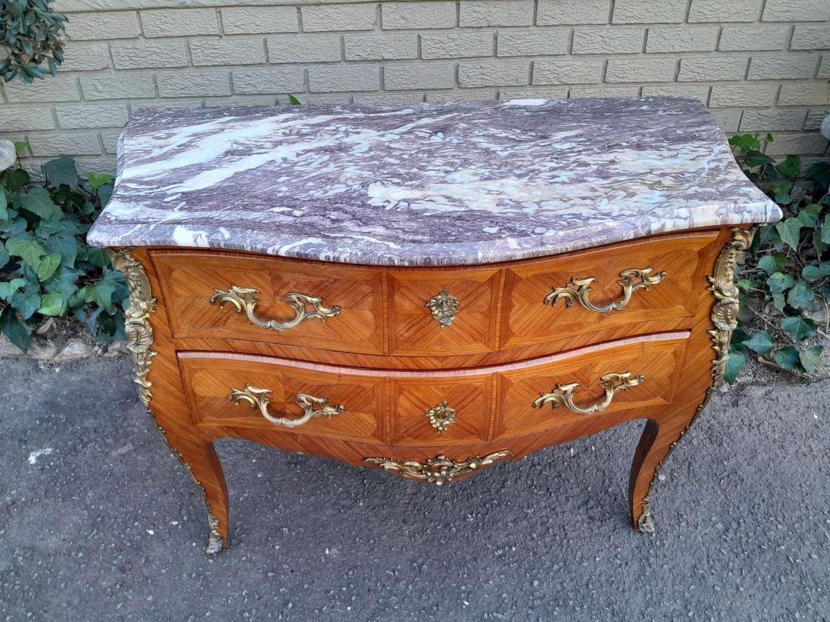 A 20TH Century French Louis XVI Style Walnut Chest Of Drawers / Commode / Bedside Table With Marb...