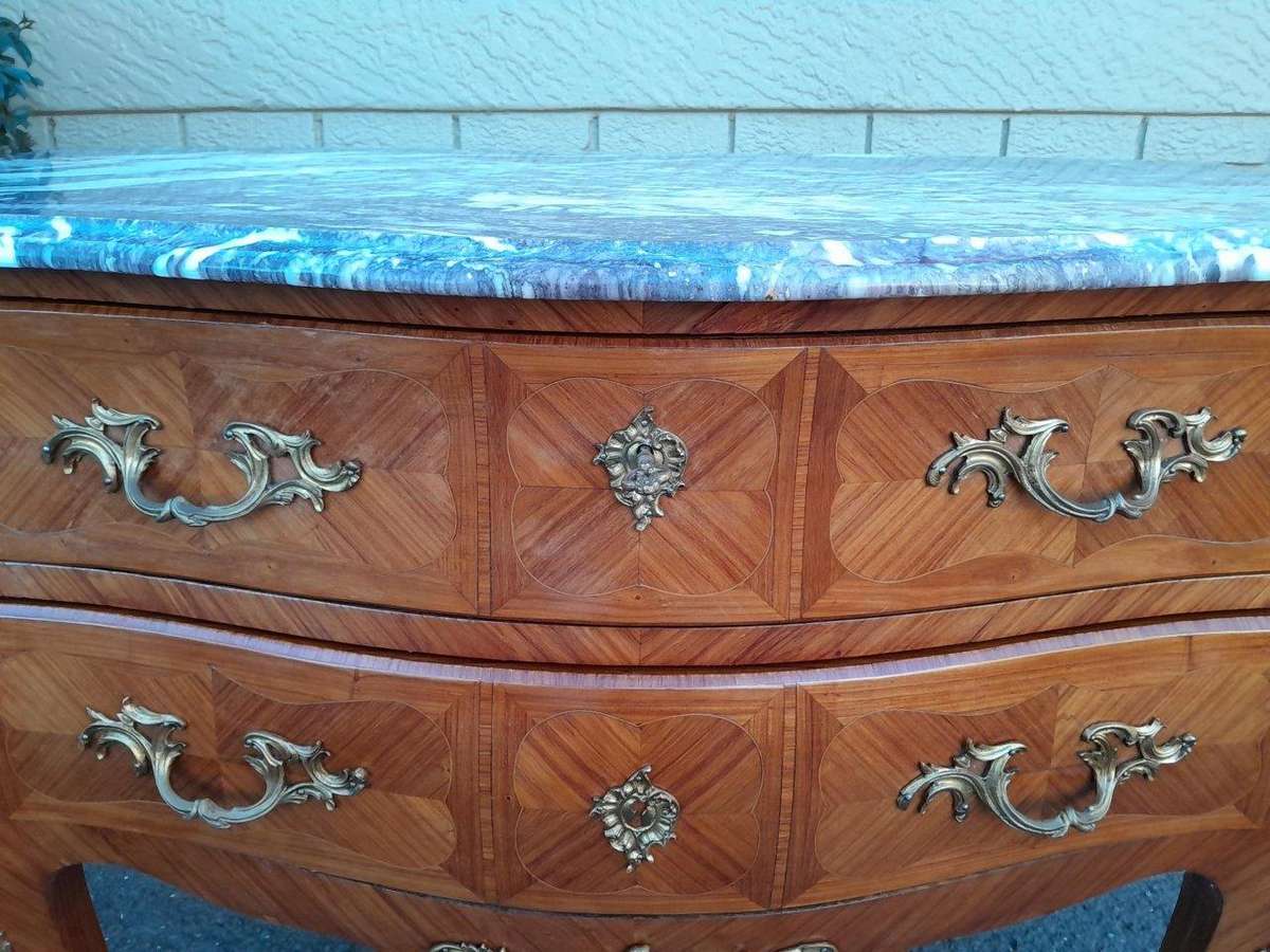 A 20TH Century French Louis XVI Style Walnut Chest Of Drawers / Commode / Bedside Table With Marb...