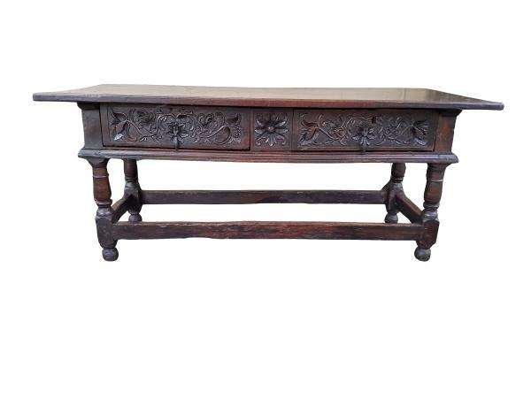 An Antique 18th Century Fruitwood Server With Drawers And Original Iron Handles