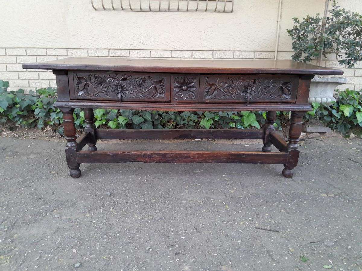 An Antique 18th Century Fruitwood Server With Drawers And Original Iron Handles