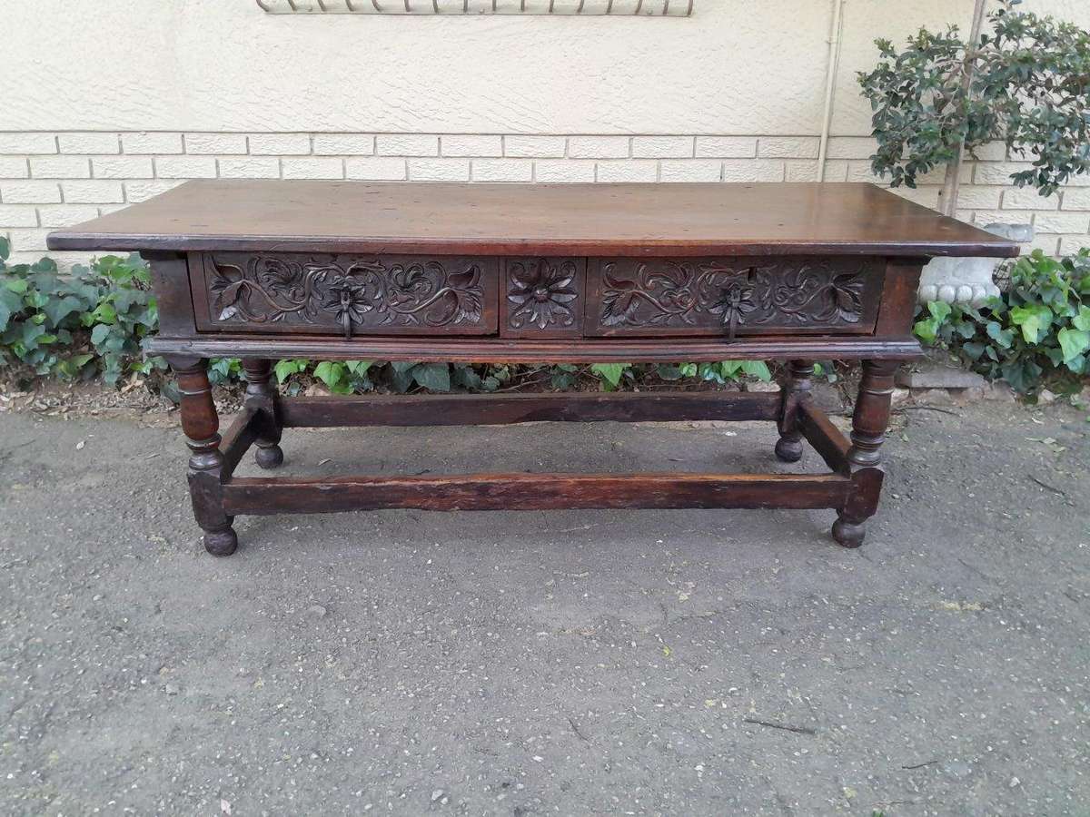 An Antique 18th Century Fruitwood Server With Drawers And Original Iron Handles