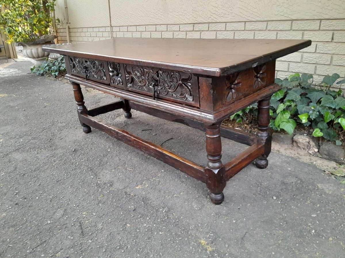 An Antique 18th Century Fruitwood Server With Drawers And Original Iron Handles