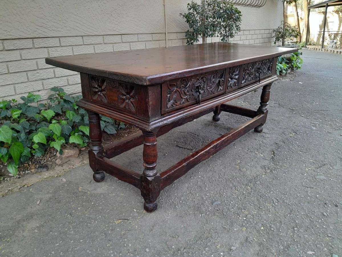 An Antique 18th Century Fruitwood Server With Drawers And Original Iron Handles