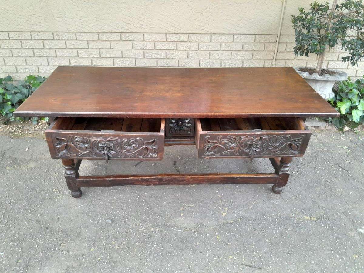 An Antique 18th Century Fruitwood Server With Drawers And Original Iron Handles